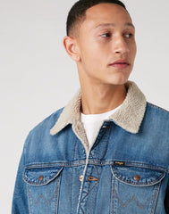 WRANGLER 124MJ SHERPA MĘSKA KURTKA JEANSOWA LOGO 3 YEARS W4MSUG10K 112129150