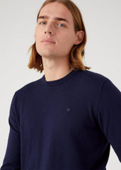 Wrangler Crewneck Knit Męski Sweter Elegancki Ciepły Logo Navy 112343109 W8A0018103