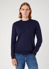 Wrangler Crewneck Knit Męski Sweter Elegancki Ciepły Logo Navy 112343109 W8A0018103