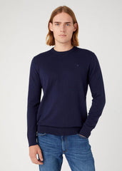 Wrangler Crewneck Knit Męski Sweter Elegancki Ciepły Logo Navy 112343109 W8A0018103