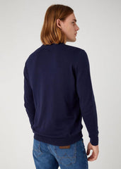 Wrangler Crewneck Knit Męski Sweter Elegancki Ciepły Logo Navy 112343109 W8A0018103