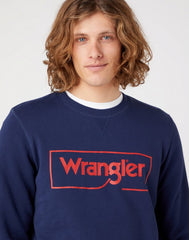 Bluza Męska Klasyczna Wrangler Frame Logo Crew Nadruk Navy W662HA114 112320240