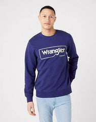 Wrangler Frame Logo Crew Męska Bluza Nadruk Blue W662HAB51 112321426