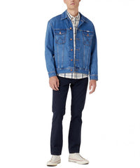 Męskie Spodnie Materiałowe Jeansy Wrangler Greensboro Dark Navy W15QDRXAE 112334235