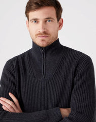Wrangler Half Zip Knit Męski Sweter Klasyczny Rozpinany Logo Dark Grey W8D0PJX06 112321333