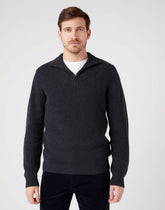 Wrangler Half Zip Knit Męski Sweter Klasyczny Rozpinany Logo Dark Grey W8D0PJX06 112321333