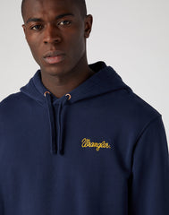 Wrangler Logo Hoodie Męska Bluza z Kapturem Nierozpinana Navy Blue W654I4114