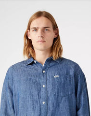 Wrangler LS 1 Pkt Shirt Męska Koszula Jeansowa Light Indigo W5D6BNX4E 112146112