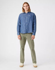 Wrangler LS 1 Pkt Shirt Męska Koszula Jeansowa Light Indigo W5D6BNX4E 112146112