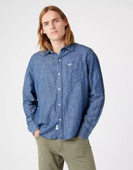 Wrangler LS 1 Pkt Shirt Męska Koszula Jeansowa Light Indigo W5D6BNX4E 112146112