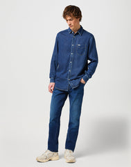 Wrangler Męska Koszula Jeansowa LS 1 Pkt Shirt Dark Stone 112350576 W5M9015411