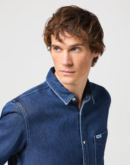 Wrangler Męska Koszula Jeansowa LS 1 Pkt Shirt Dark Stone 112350576 W5M9015411