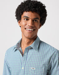 Koszula W Kratę Męska Wrangler LS 1 Pkt Shirt Green Navy 112350479 W5A9017096