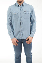 Wrangler Ls Denim Shirt Męska Koszula Jeansowa Logo Light Indigo W5M7C3X4E 112130235