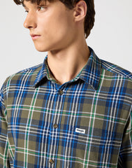 Męska Koszula Wrangler 1 Pkt Shirt Green Blue 112357239 W5X2017986
