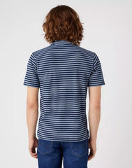 Wrangler Polo Shirt Męska Koszulka w Paski Mid Indigo W7BJDOX8E 112321772