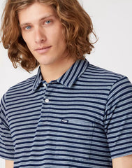 Wrangler Polo Shirt Męska Koszulka w Paski Mid Indigo W7BJDOX8E 112321772