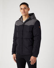 Wrangler Puffer Jacket Męska Kurtka Zimowa z Kapturem Ciepła Black W40AWU100