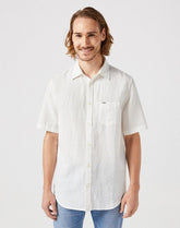 Koszula Elegancka Męska Wrangler SS 1 Pkt Shirt Worn White 112352187 W5K0016804