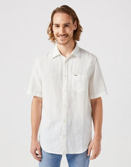 Koszula Elegancka Męska Wrangler SS 1 Pkt Shirt Worn White 112352187 W5K0016804