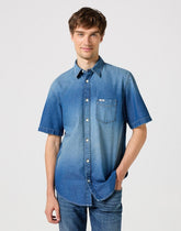 Koszula Jeansowa Męska Wrangler SS 1 Pkt Shirt Mid Stone 112350183 W5K0014179