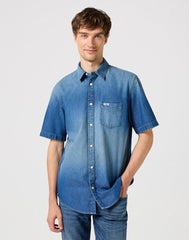 Koszula Jeansowa Męska Wrangler SS 1 Pkt Shirt Mid Stone 112350183 W5K0014179