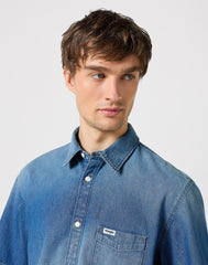 Koszula Jeansowa Męska Wrangler SS 1 Pkt Shirt Mid Stone 112350183 W5K0014179