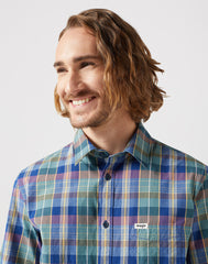Koszula W Kratę Męska Wrangler SS 1 Pkt Shirt Blue Madaras 112350503 W5K0016831