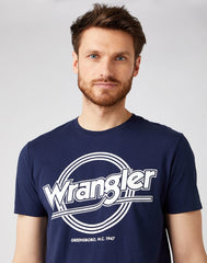 Wrangler SS Round Logo Tee Męski T-Shirt Navy W7MPD3114 112141594