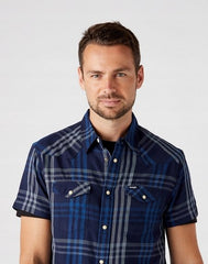 WRANGLER SS WESTERN SHIRT MĘSKA KOSZULA KRATA NAVY W5J03O114 112146124