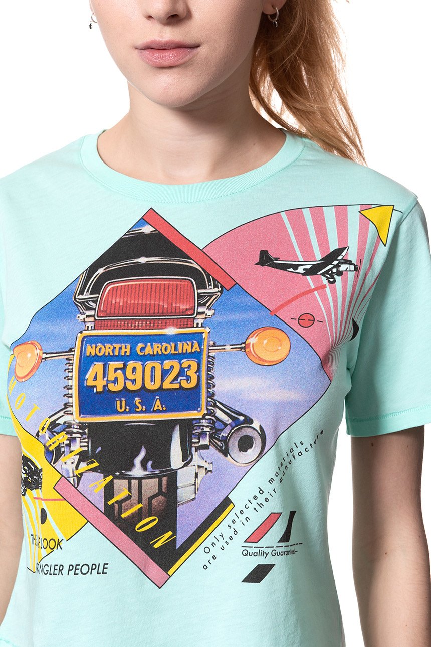WRANGLER T SHIRT DAMSKI CROP TEE BEACH GLASS W7382EVWD