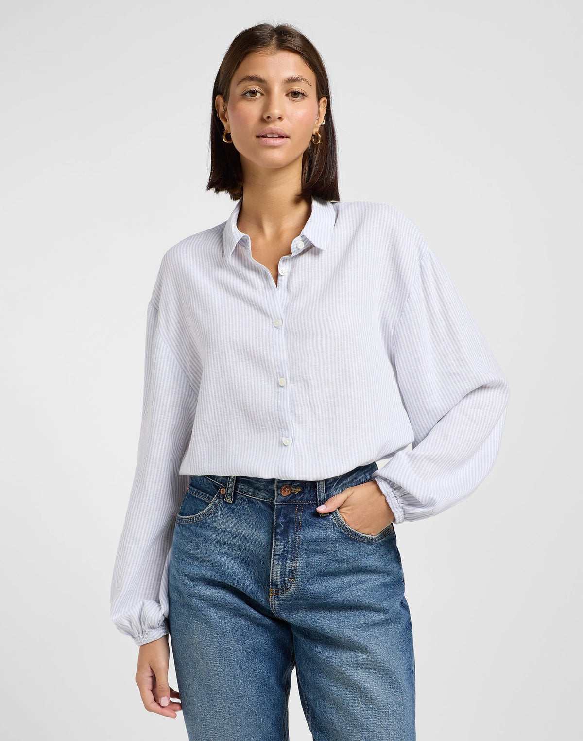 Damska Koszula Lee Blouse With Tie Front Concrete Pinstripe 112363504