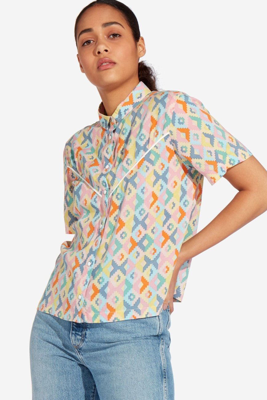 WRANGLER AZTEK SHIRT DAMSKA KOSZULA Z KRÓTKIM RĘKAWEM TANGERINE W5N2TIXUJ