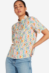 WRANGLER AZTEK SHIRT DAMSKA KOSZULA Z KRÓTKIM RĘKAWEM TANGERINE W5N2TIXUJ