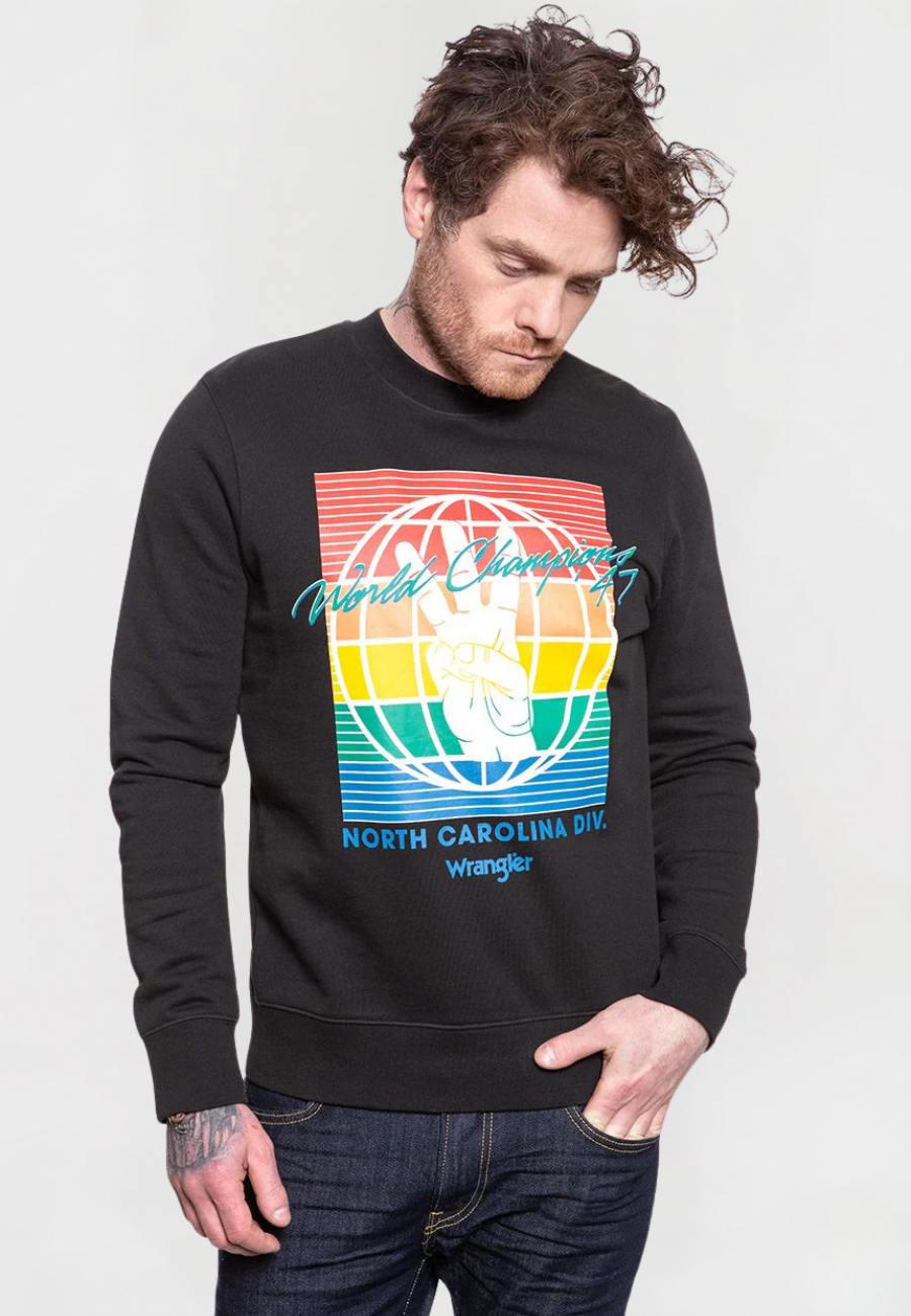 Męska Bluza Wrangler Globe Sweat Faded Black W6C5HXXV6 112130708
