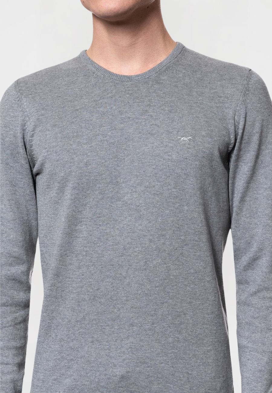 Męski Sweter Mustang Basic C-neck Jumper Mid Grey Melange 1006812 4140