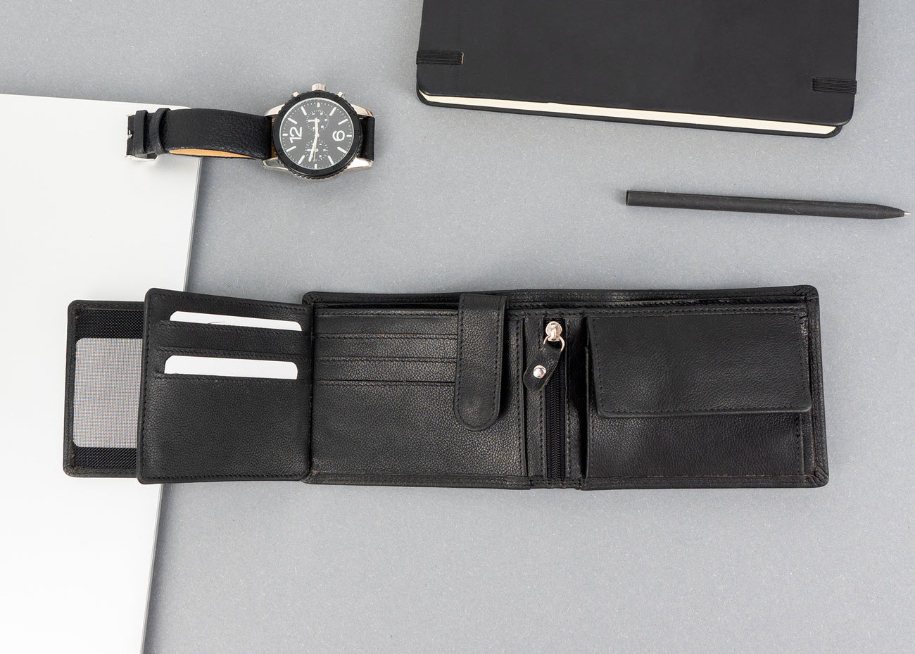 Męski Skórzany Portfel Czarny Premium Mustang Denimo High Wallet