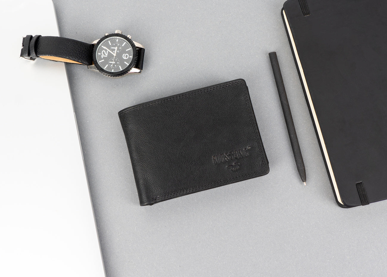 Męski Skórzany Portfel Czarny Premium Mustang Denimo High Wallet