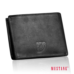 Męski Skórzany Portfel Czarny Premium Mustang Denimo High Wallet
