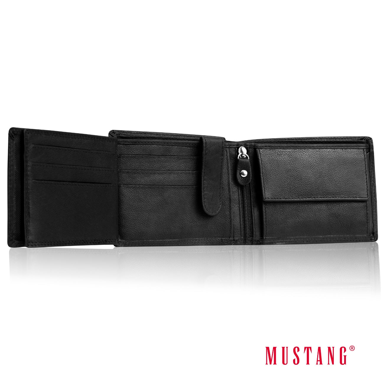 Męski Skórzany Portfel Czarny Premium Mustang Denimo High Wallet