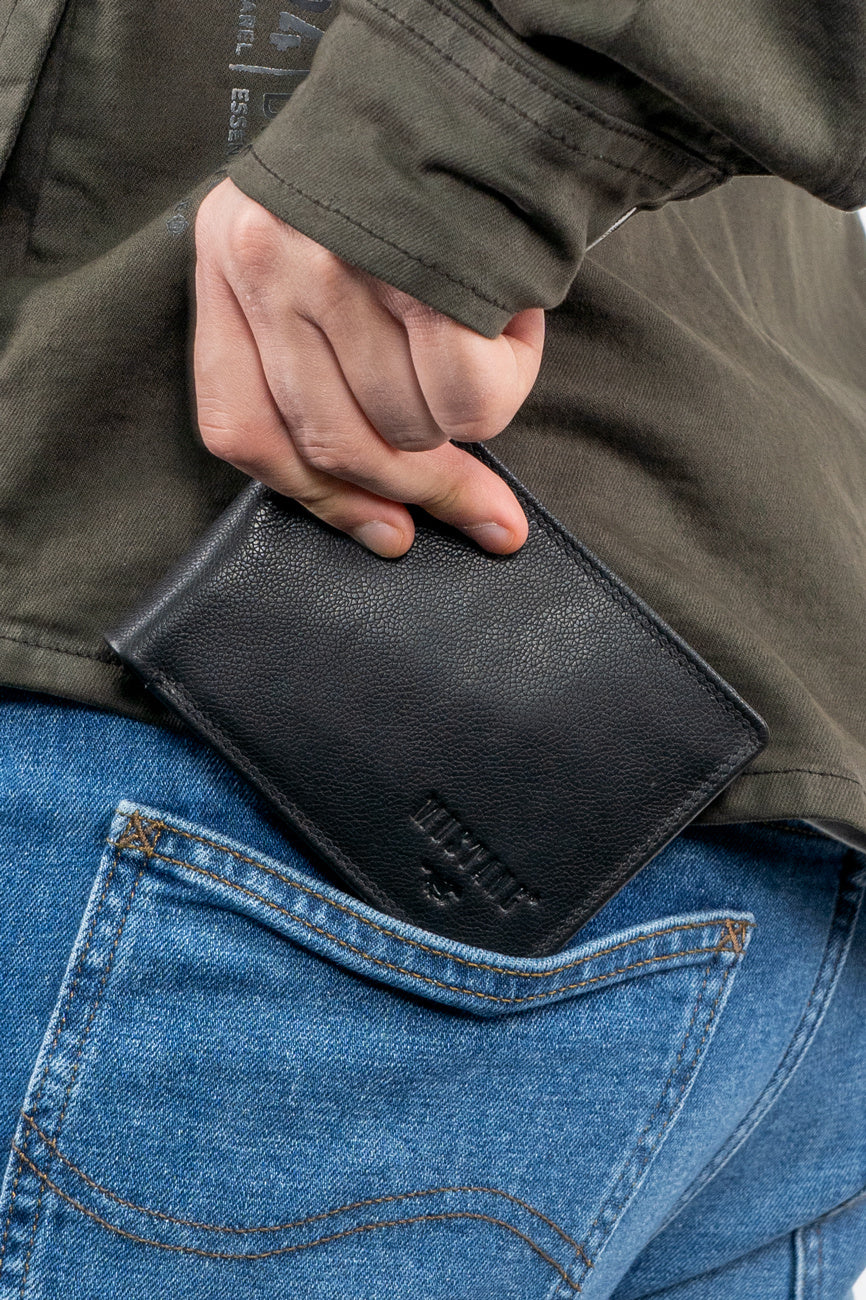 Męski Skórzany Portfel Czarny Premium Mustang Denimo High Wallet