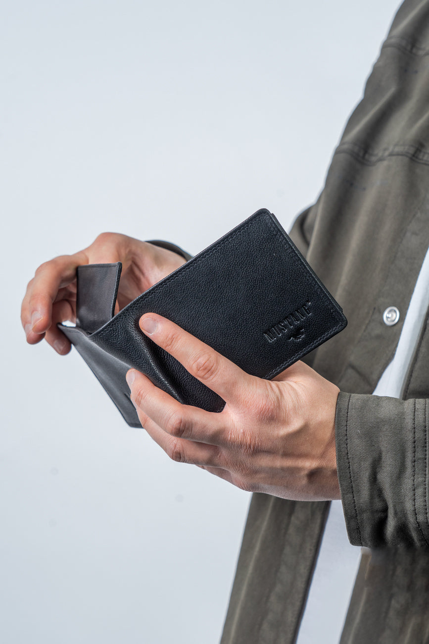 Męski Skórzany Portfel Czarny Premium Mustang Denimo High Wallet