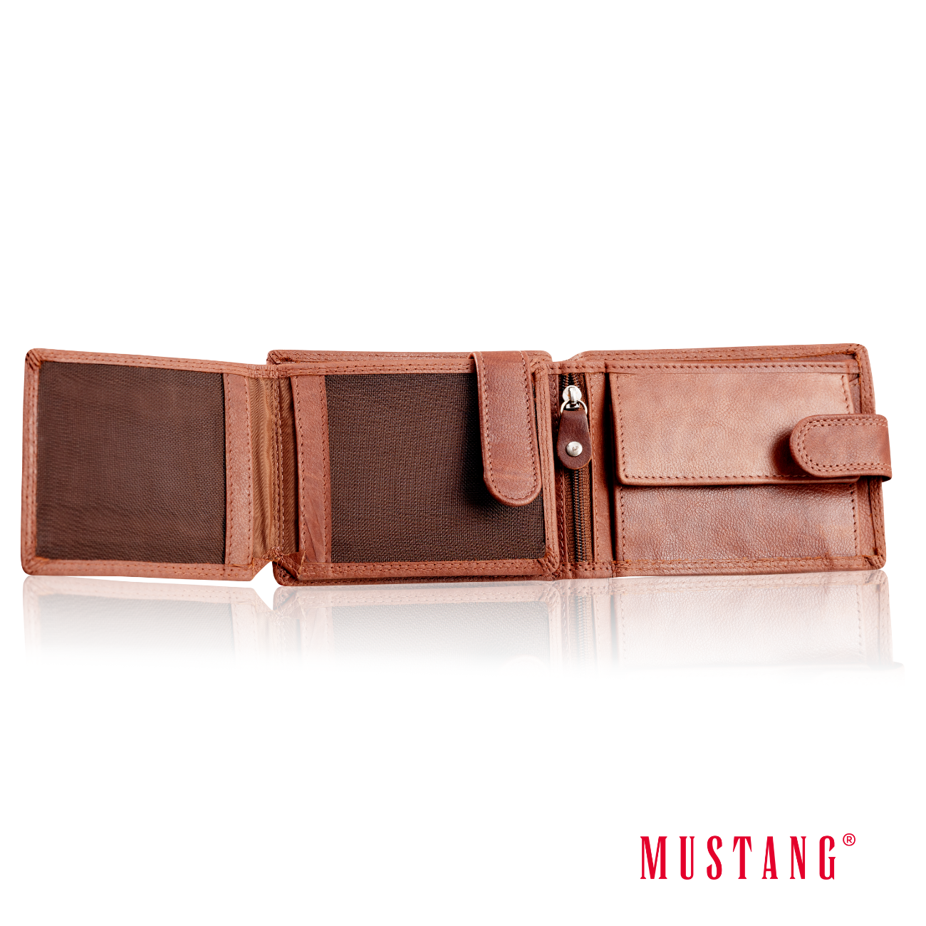 Skórzany Portfel Brązowy Premium Rfid Mustang Denimo Wallet Side Opening With Button