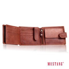 Skórzany Portfel Brązowy Premium Rfid Mustang Denimo Wallet Side Opening With Button