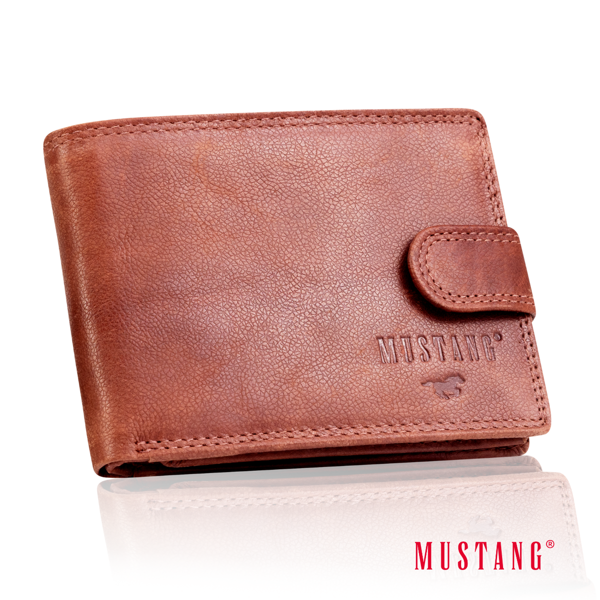 Skórzany Portfel Brązowy Premium Rfid Mustang Denimo Wallet Side Opening With Button