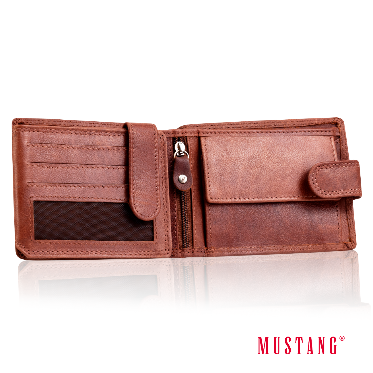 Skórzany Portfel Brązowy Premium Rfid Mustang Denimo Wallet Side Opening With Button