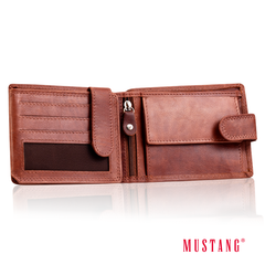 Skórzany Portfel Brązowy Premium Rfid Mustang Denimo Wallet Side Opening With Button