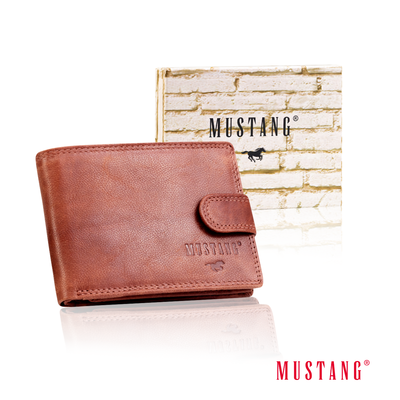 Skórzany Portfel Brązowy Premium Rfid Mustang Denimo Wallet Side Opening With Button