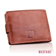 Skórzany Portfel Brązowy Premium Rfid Mustang Denimo Wallet Side Opening With Button