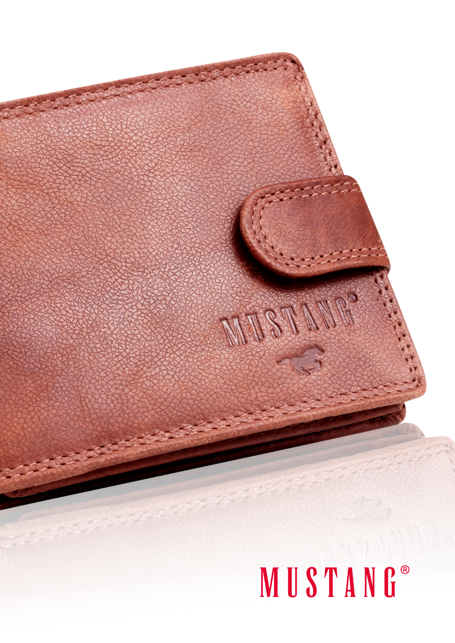 Skórzany Portfel Brązowy Premium Rfid Mustang Denimo Wallet Side Opening With Button